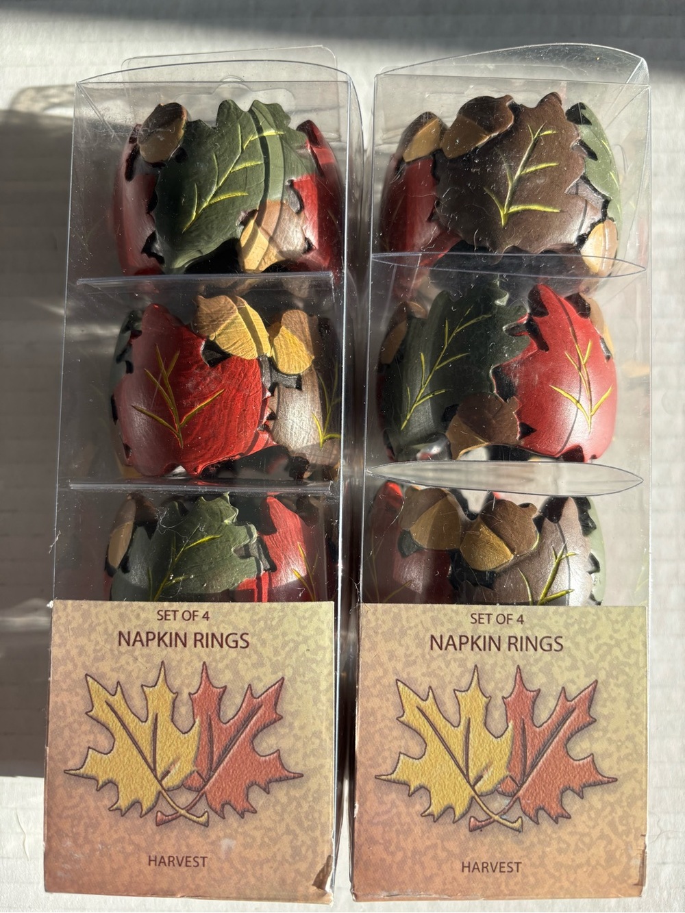 Harvest Fall Leaf Wood Napkin Rings  2 Sets of 4 (Multicolor) NIB